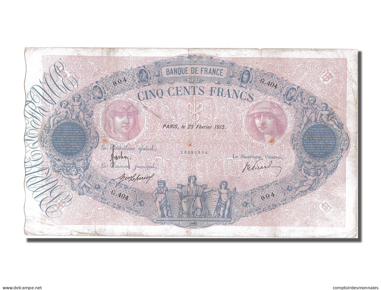 Billet, France, 500 Francs, 100 F 1888-1909 ''Bleu Et Rose'', 1915, 1915-02-23 - 100 F 1888-1909 ''Bleu Et Rose''