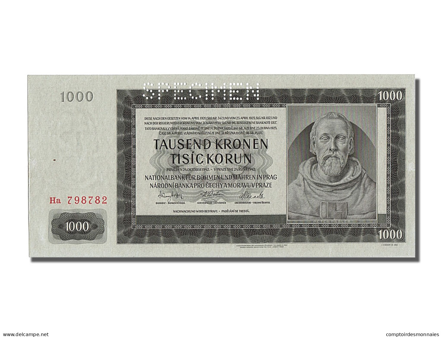 Billet, Tchécoslovaquie, 1000 Korun, 1942, 1942-10-24, NEUF - República Checa