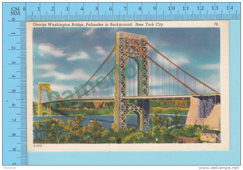 USA New York  ( George Washington Bridge New York City)  CPSM Linen Post Card 2 Scans - Bruggen En Tunnels