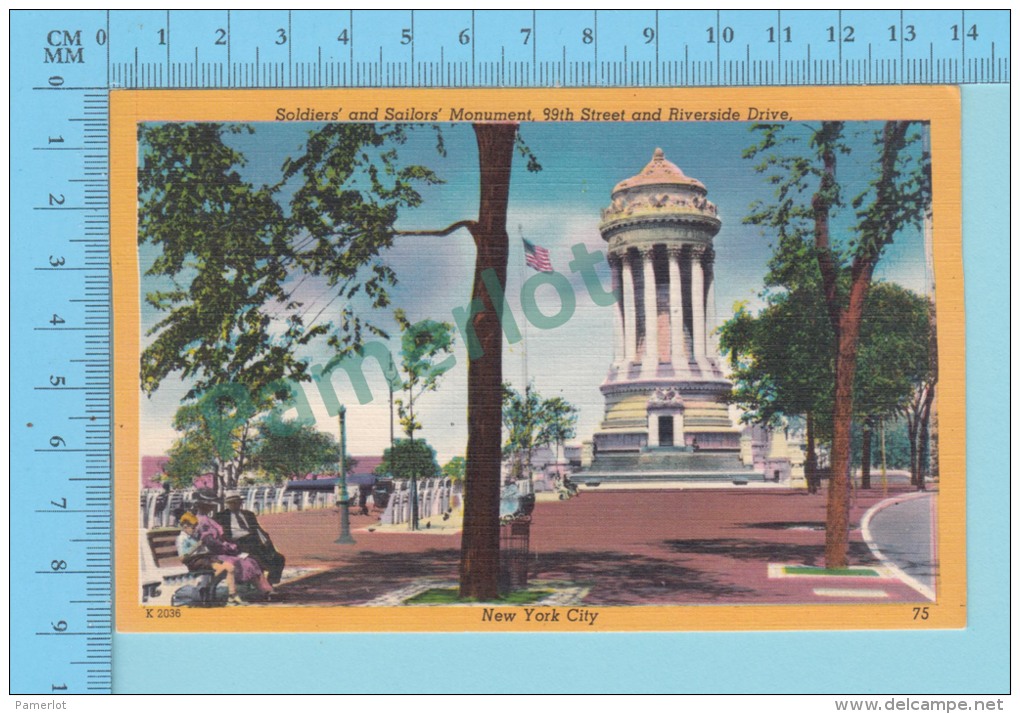 USA New York  ( Soldier's And Sailor's Monument 99 Th Street &amp; River Side New York City)  CPSM Linen Post Card 2 Sca - Autres Monuments, édifices