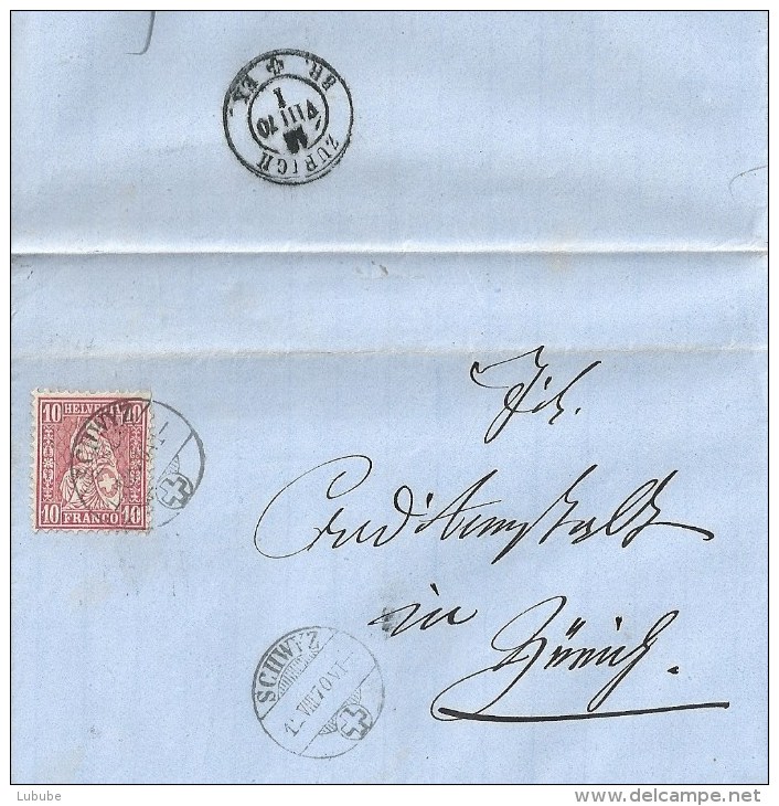 Faltbrief  Schwyz - Zürich                 1870 - Storia Postale