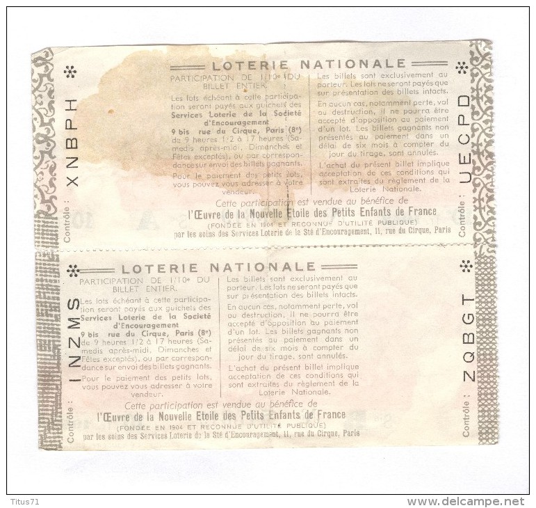 Billet Loterie Nationale - 1942 - Pour L´enfance Malheureuse - La Nouvelle étoile Des Petits Enfants De France - Billets De Loterie