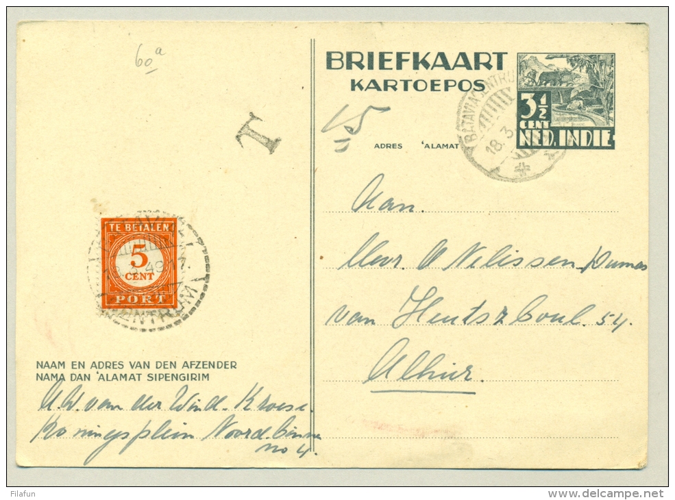 Nederlands Indië - 1949 - 5 Ct Portzegel Op 3,5 Ct Briefkaart - Netherlands Indies