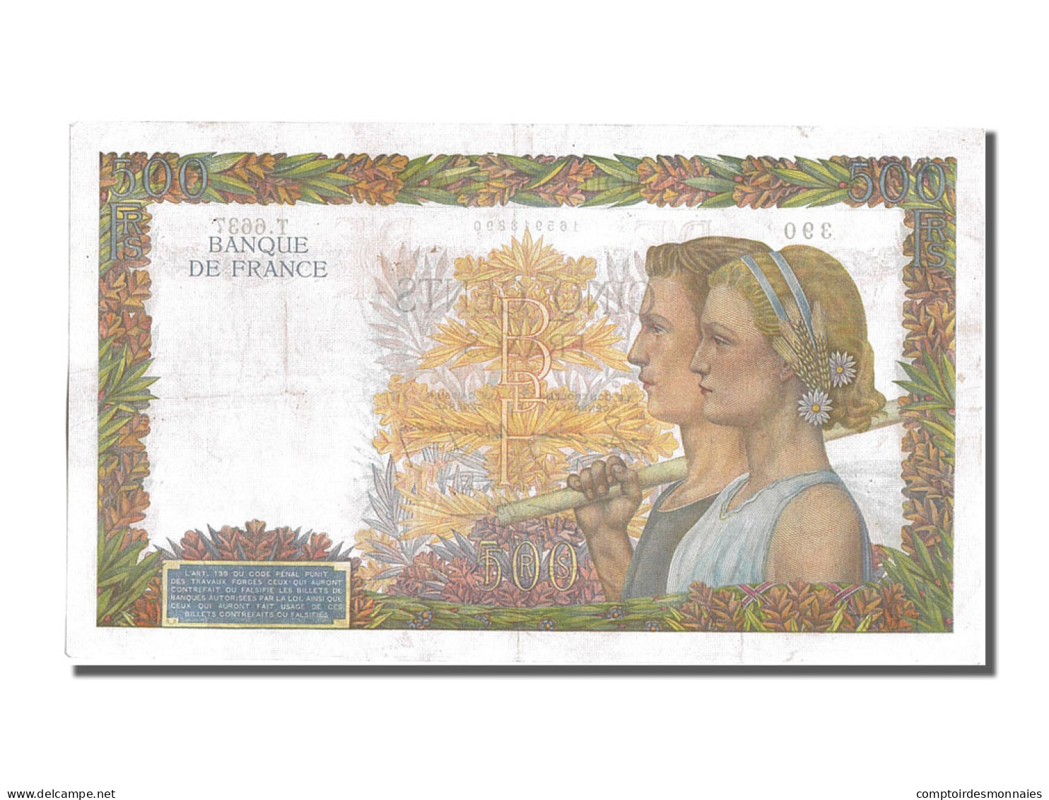 Billet, France, 500 Francs, 500 F 1940-1944 ''La Paix'', 1942, 1942-09-09, SUP+ - 500 F 1940-1944 ''La Paix''