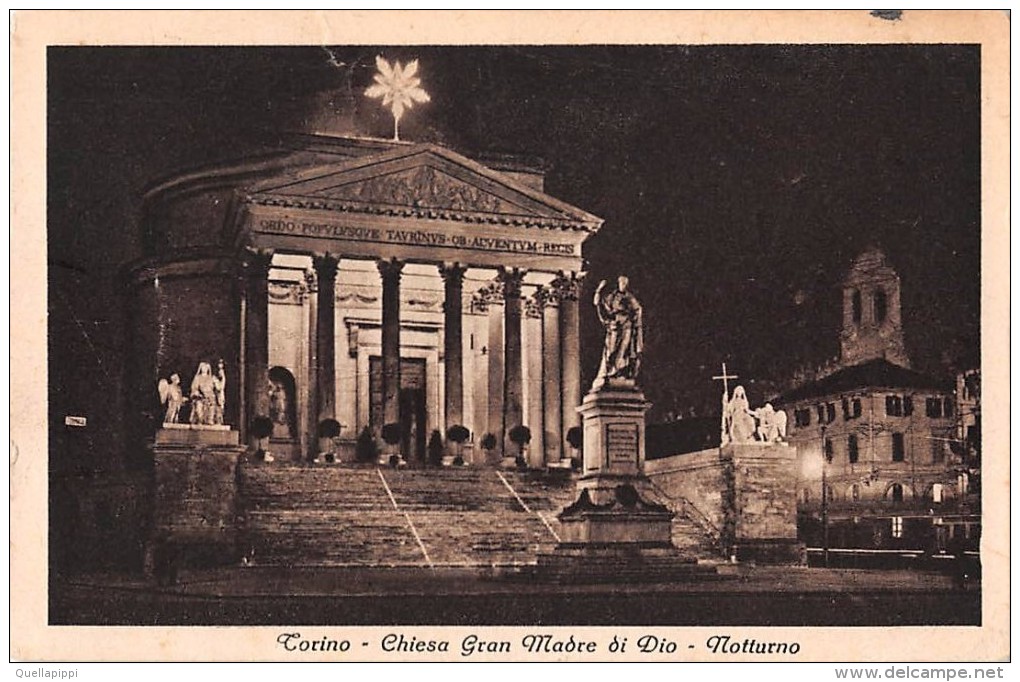 03005 "TORINO - CHIESA GRAN MADRE DI DIO - NOTTURNO"   CART. SPED. 1951 - Églises