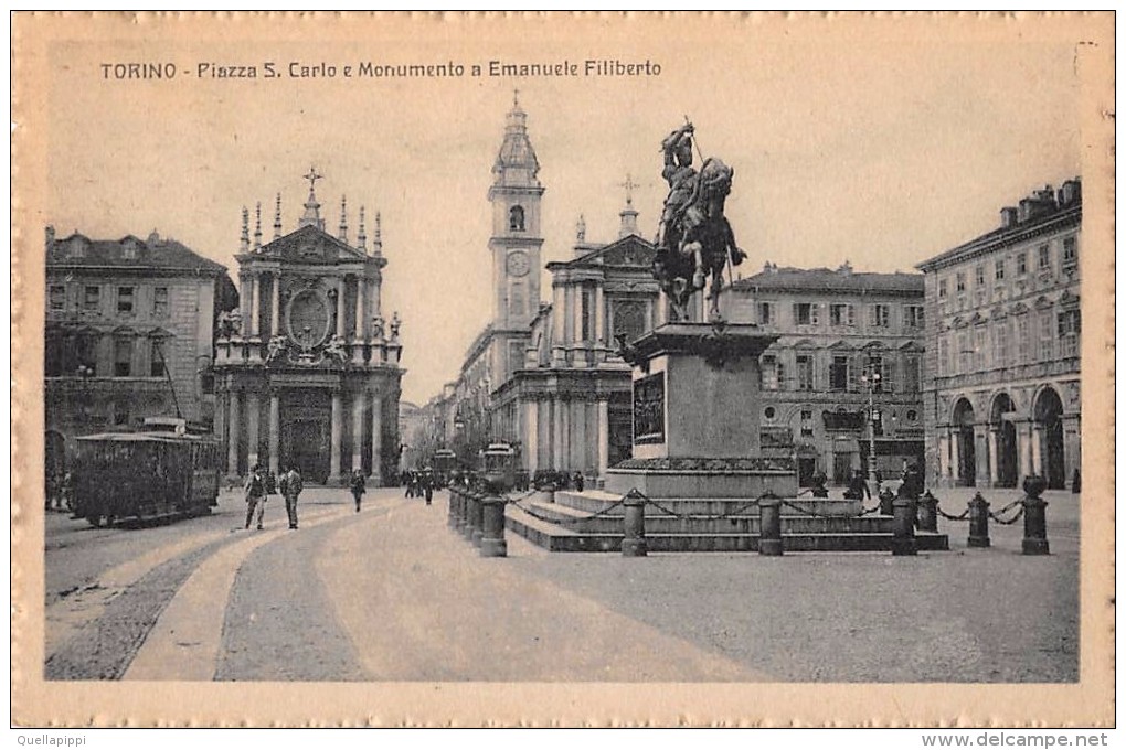 03009 "TORINO - PIAZZA S. CARLO E MONUMENTO A E. FILIBERTO"  ANIMATA, TRAMWAY.  CART. SPED. 1922 - Piazze