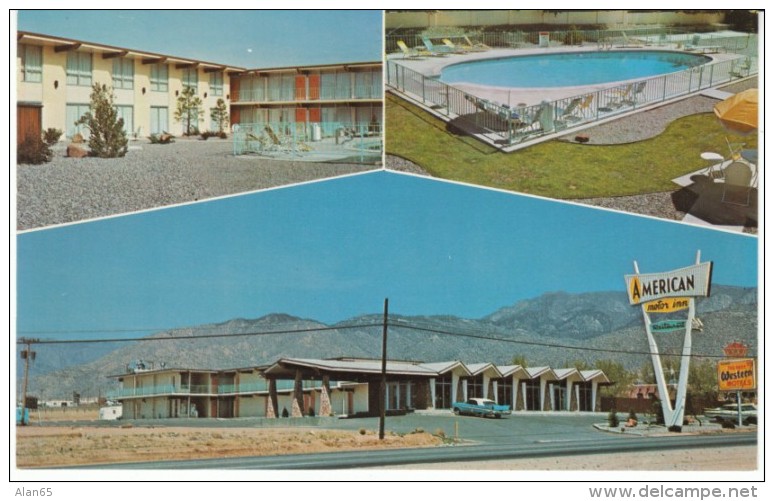 Albuquerque New Mexico Route 66, American Motor Inn, Auto, Swimming Pool, C1950s Vintage Postcard - Route ''66'