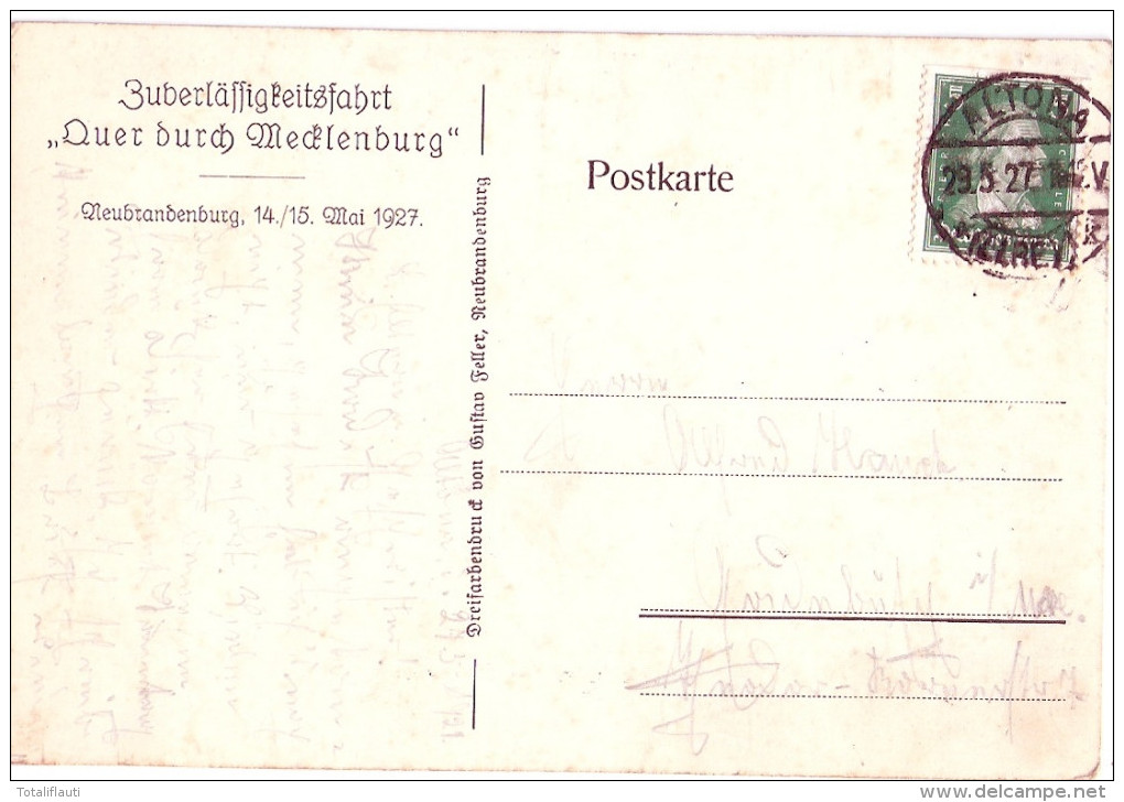 NEUBRANDENBURG Zuverlässigkeitsfahrt Quer Durch Mecklenburg 14/15 Mai 29.5.1927 Gelaufen - Neubrandenburg