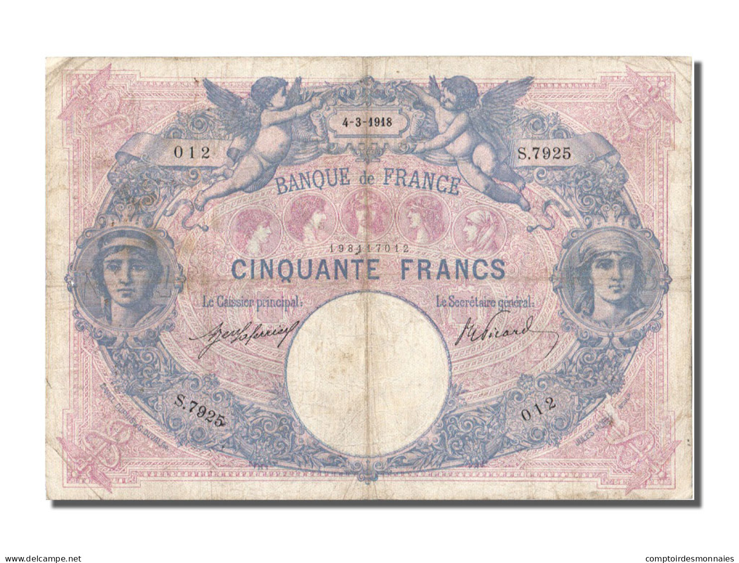 Billet, France, 50 Francs, 50 F 1889-1927 ''Bleu Et Rose'', 1918, 1918-03-04 - 50 F 1889-1927 ''Bleu Et Rose''