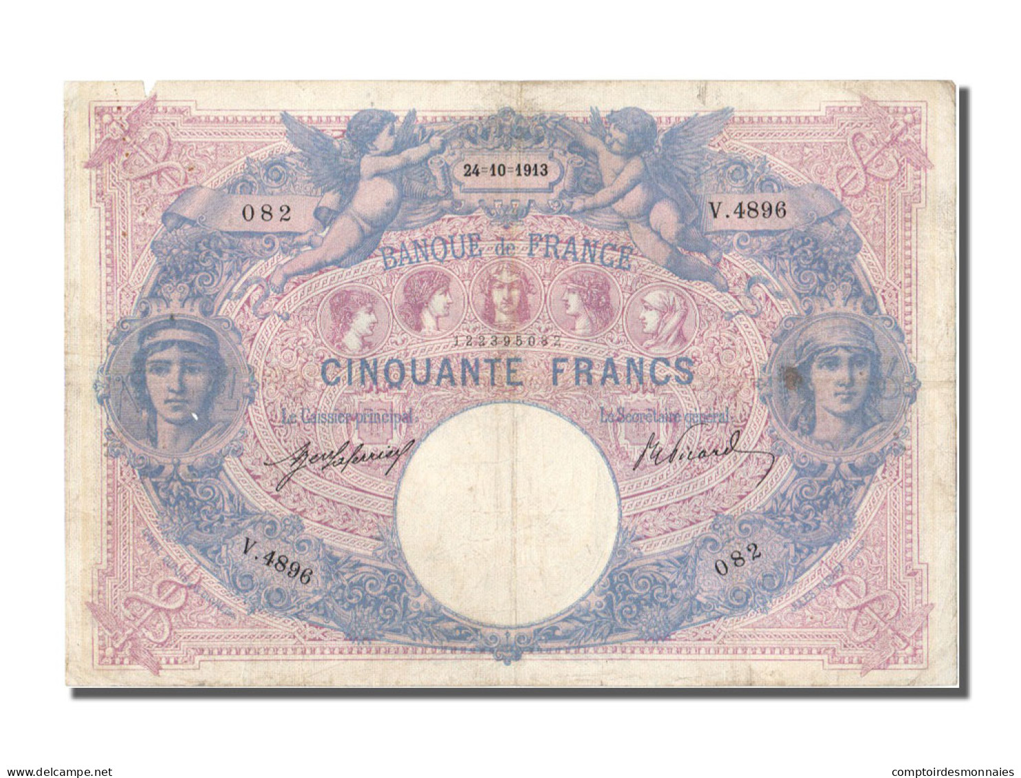 Billet, France, 50 Francs, 50 F 1889-1927 ''Bleu Et Rose'', 1913, 1913-10-24 - 50 F 1889-1927 ''Bleu Et Rose''