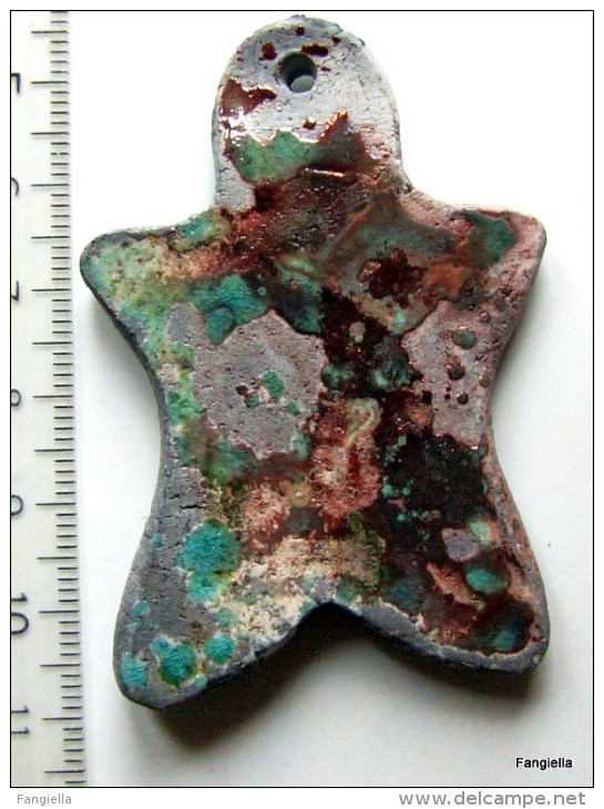 Pendentif Bonhomme Pain D'épices En Céramique Cuisson Raku Environ 60x42x5mm  Une Pièce Très Originale Et Unique Cuivré - Perles