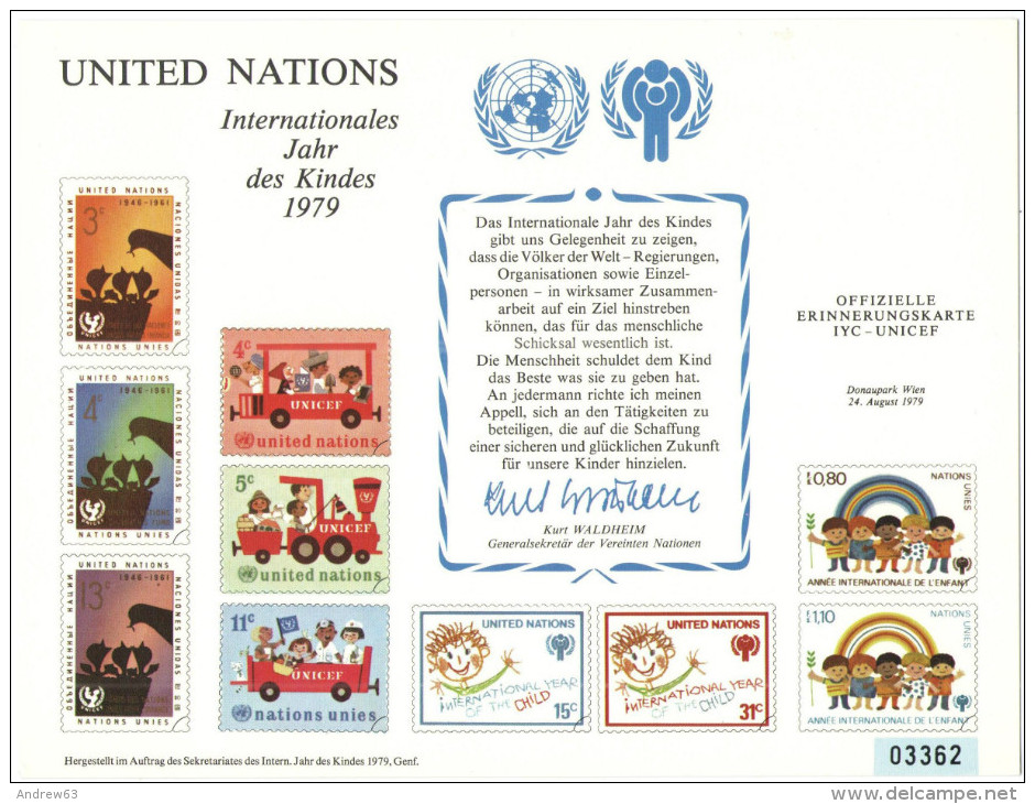 ONU - NAZIONI UNITE - UNITED NATIONS - NATIONS UNIES - 1979 - IYC-UNICEF Official Souvenir Card - International Year ... - FDC
