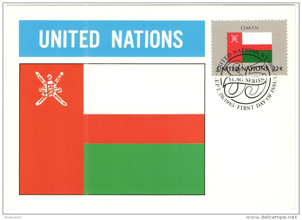 ONU - NAZIONI UNITE - UNITED NATIONS - NATIONS UNIES - 1985 - Flag Series, Oman - New York - FDC - Cartoline Maximum