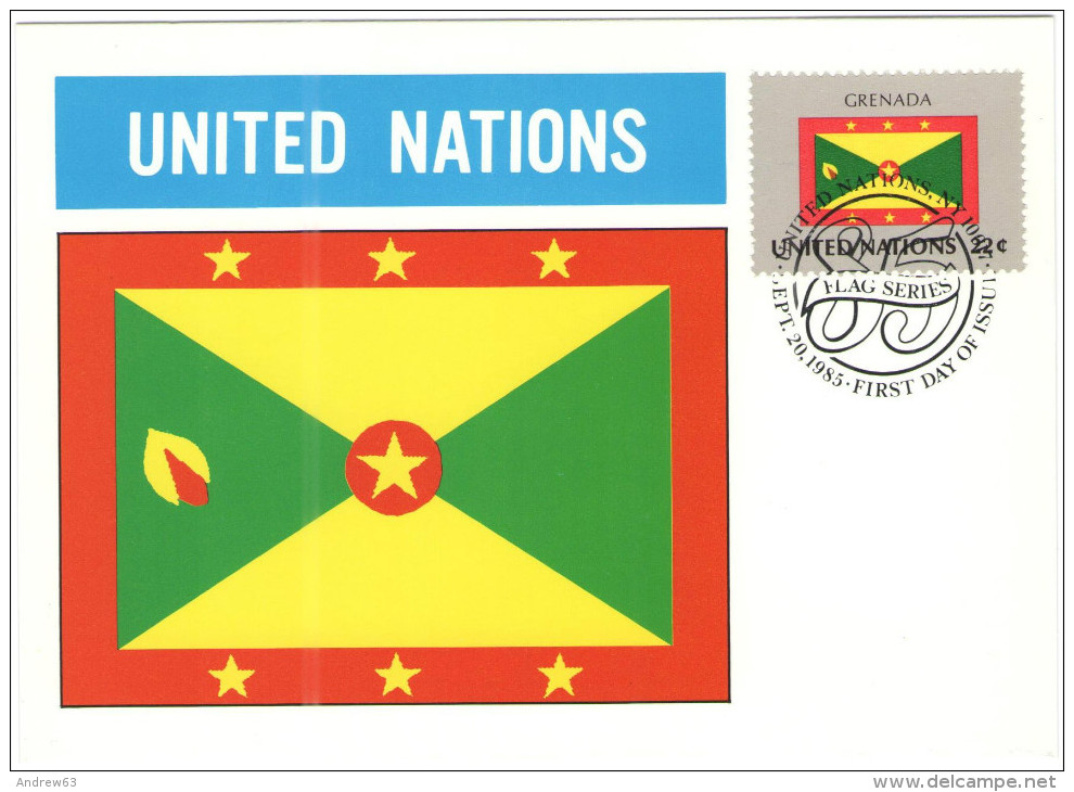 ONU - NAZIONI UNITE - UNITED NATIONS - NATIONS UNIES - 1985 - Flag Series, Grenada - New York - FDC - Cartoline Maximum