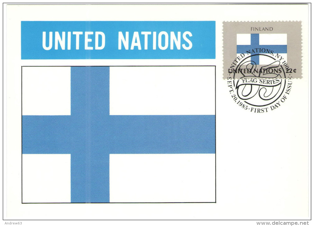 ONU - NAZIONI UNITE - UNITED NATIONS - NATIONS UNIES - 1985 - Flag Series, Finland - New York - FDC - Cartoline Maximum