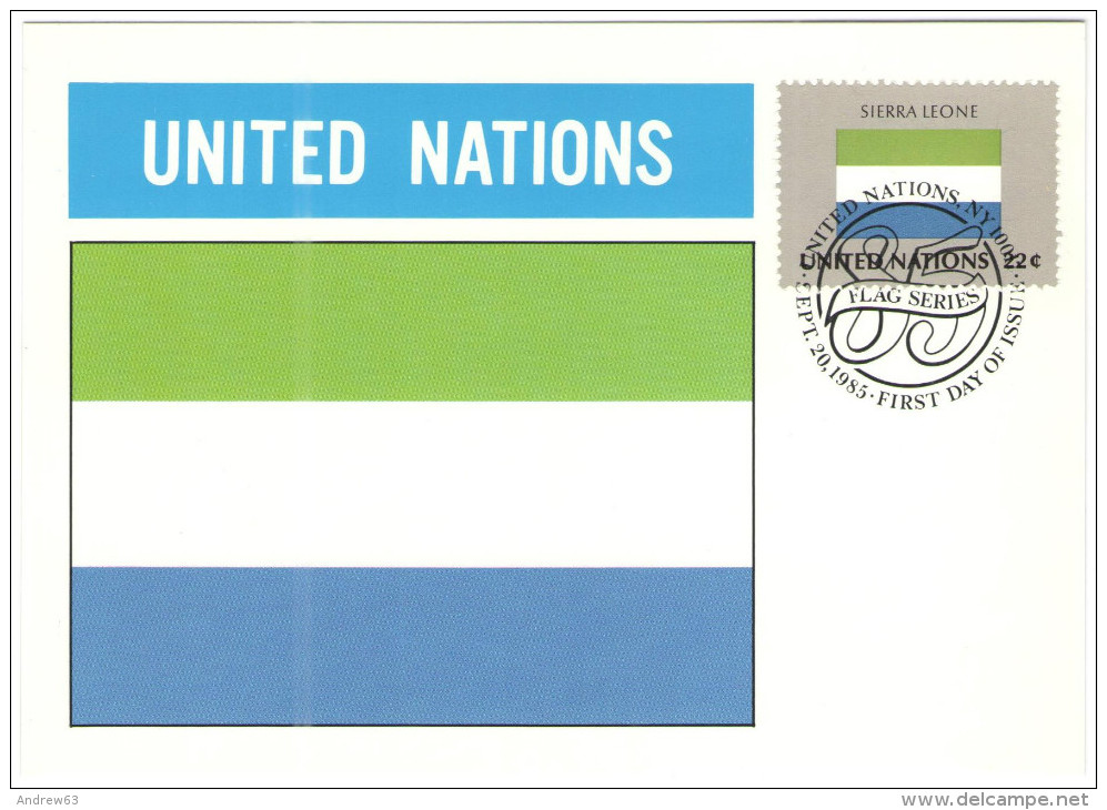 ONU - NAZIONI UNITE - UNITED NATIONS - NATIONS UNIES - 1985 - Flag Series, Sierra Leone - New York - FDC - Cartoline Maximum