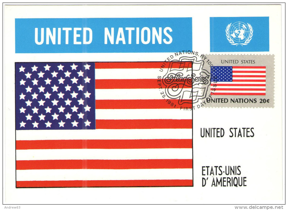 ONU - NAZIONI UNITE - UNITED NATIONS - NATIONS UNIES - 1981 - Flag Series, United States - New York - FDC - Cartoline Maximum