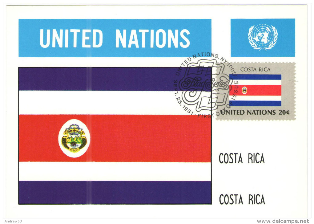 ONU - NAZIONI UNITE - UNITED NATIONS - NATIONS UNIES - 1981 - Flag Series, Costa Rica - New York - FDC - Cartoline Maximum