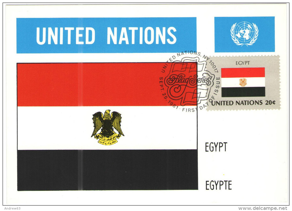 ONU - NAZIONI UNITE - UNITED NATIONS - NATIONS UNIES - 1981 - Flag Series, Egypt - New York - FDC - Cartoline Maximum