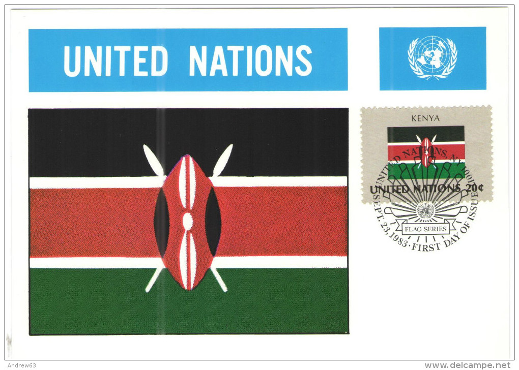 ONU - NAZIONI UNITE - UNITED NATIONS - NATIONS UNIES - 1983 - Flag Series, Kenya - New York - FDC - Cartoline Maximum