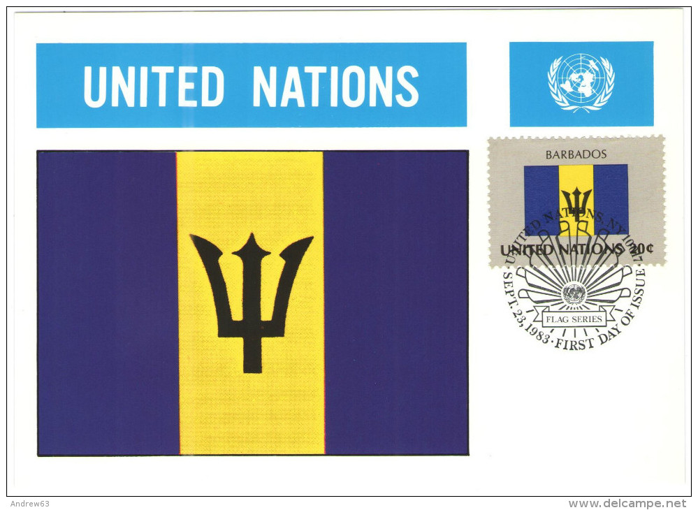 ONU - NAZIONI UNITE - UNITED NATIONS - NATIONS UNIES - 1983 - Flag Series, Barbados - New York - FDC - Cartes-maximum