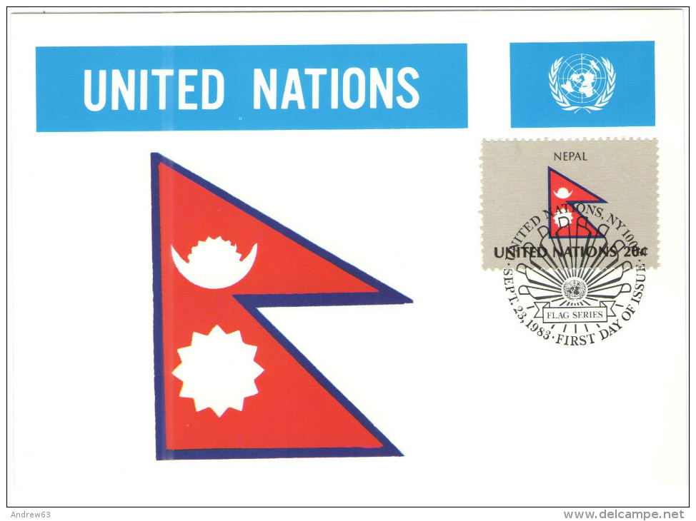 ONU - NAZIONI UNITE - UNITED NATIONS - NATIONS UNIES - 1983 - Flag Series, Nepal - New York - FDC - Cartes-maximum