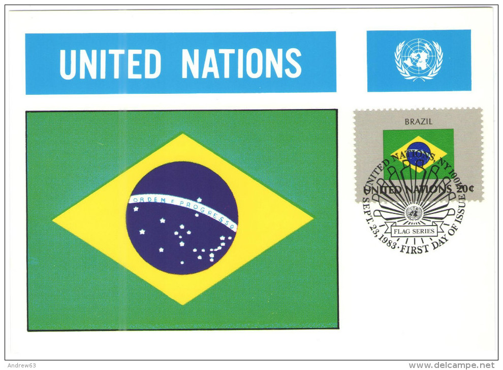 ONU - NAZIONI UNITE - UNITED NATIONS - NATIONS UNIES - 1983 - Flag Series, Brazil - New York - FDC - Maximum Cards