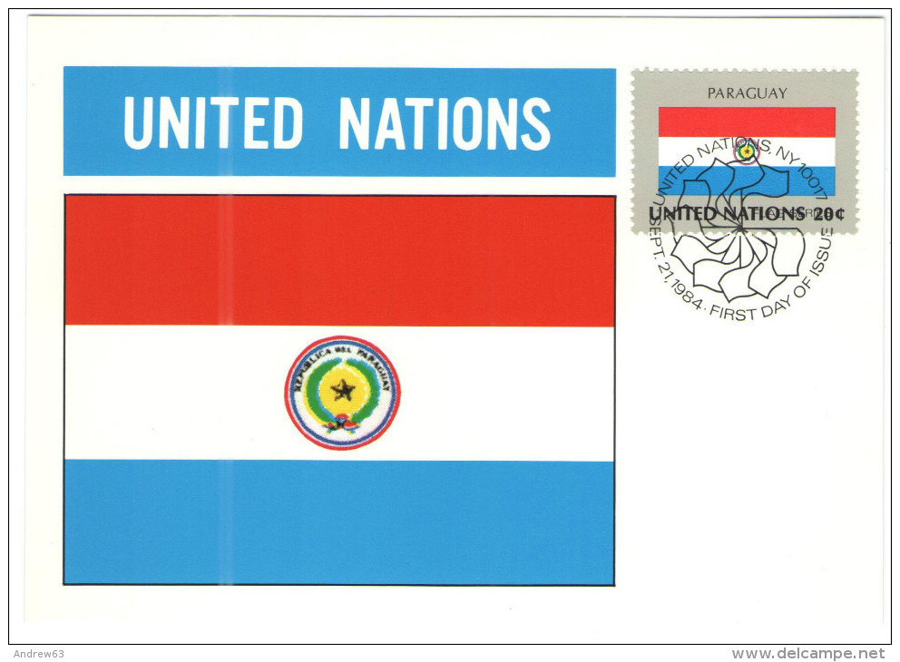 ONU - NAZIONI UNITE - UNITED NATIONS - NATIONS UNIES - 1984 - Flag Series, Paraguay - New York - FDC - Maximum Cards