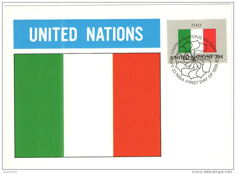 ONU - NAZIONI UNITE - UNITED NATIONS - NATIONS UNIES - 1984 - Flag Series, Italy - New York - FDC - Tarjetas – Máxima