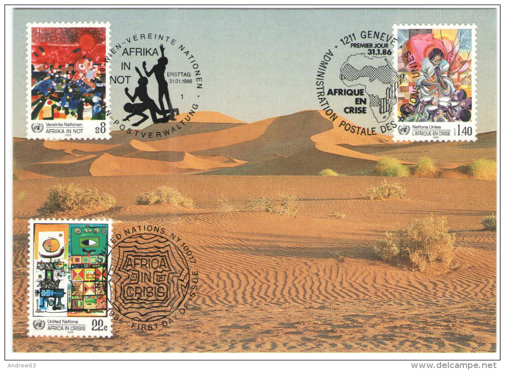 ONU - NAZIONI UNITE - UNITED NATIONS - NATIONS UNIES - 1986 - Trio Karte, Emissione Congiunta - Afrika In Not, Africa... - Maximum Cards