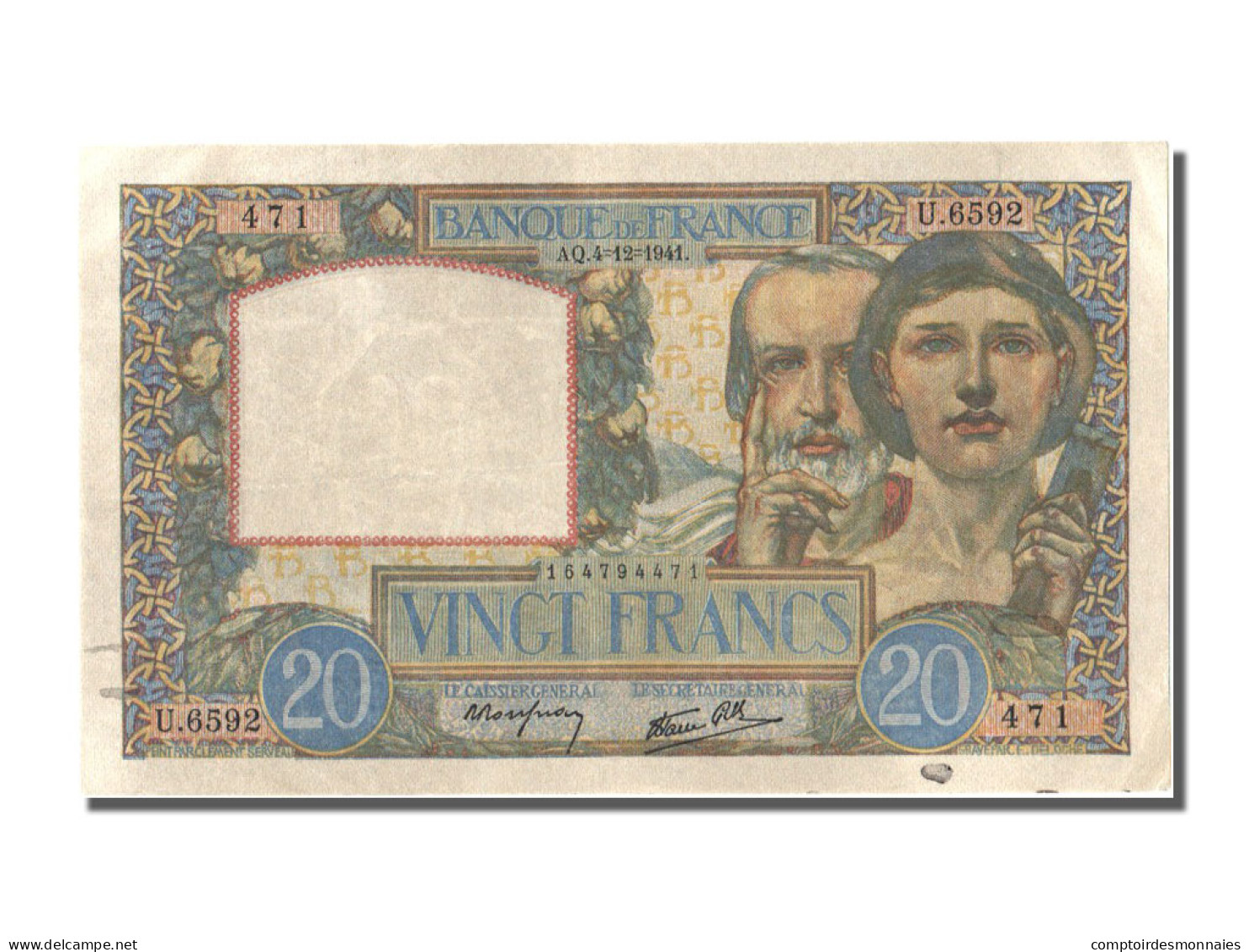 Billet, France, 20 Francs, 20 F 1939-1942 ''Science Et Travail'', 1941 - 20 F 1939-1942 ''Science Et Travail''