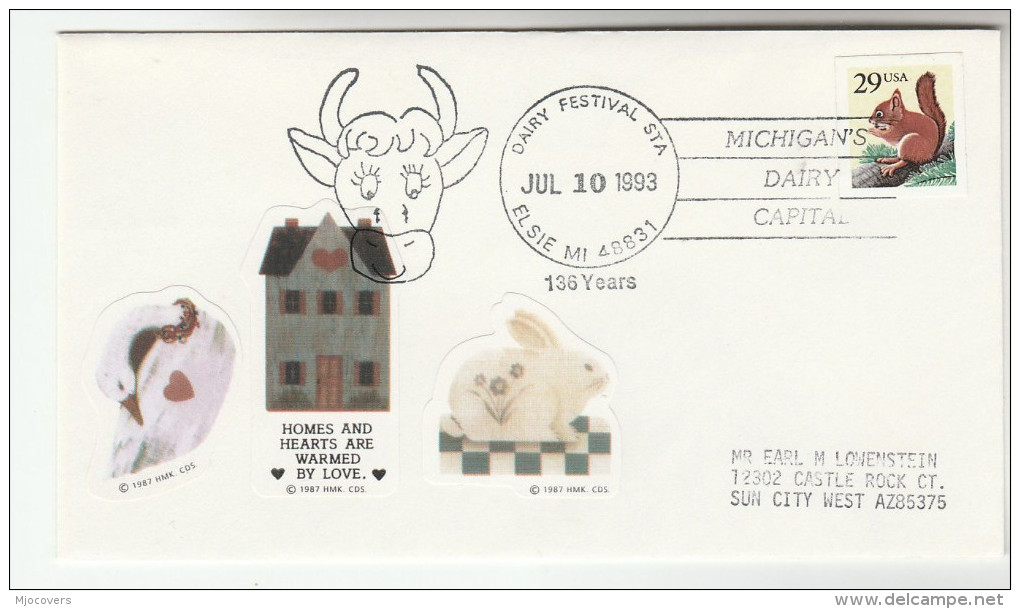 USA Elsie Mi DAIRY FESTIVAL EVENT COVER Illus COW Pmk Food Cattle Squirrel Stamps - Koeien