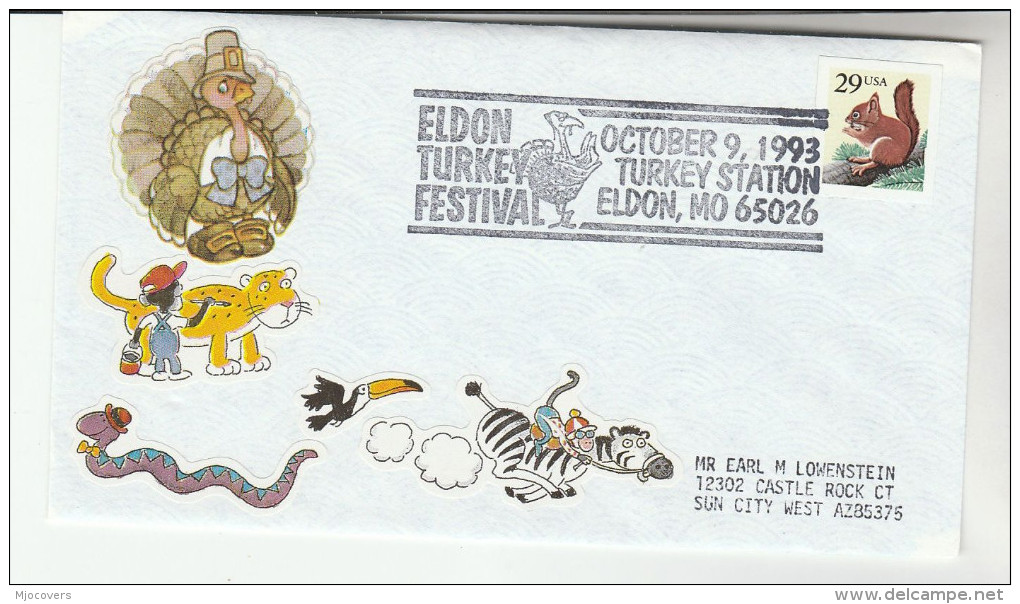 1993 ELDON TURKEY FESTIVAL Illus TURKEY BIRD EVENT COVER USA Stamps Birds  Food - Other & Unclassified