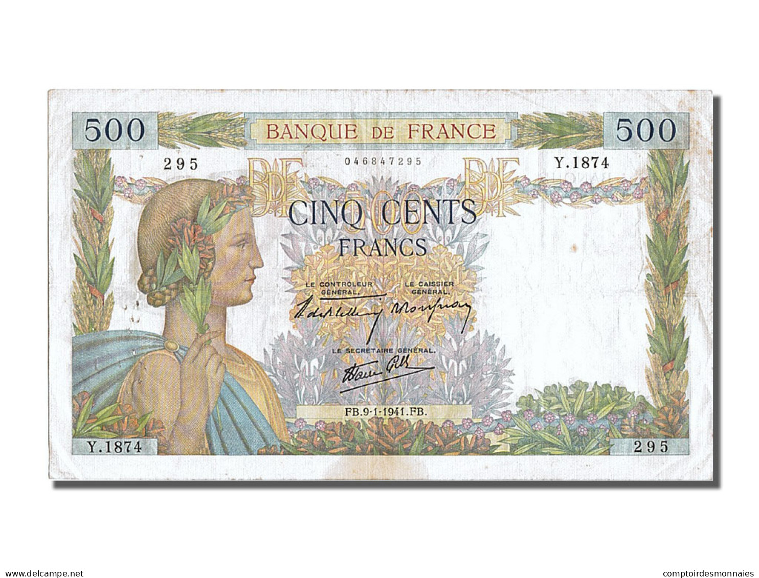 Billet, France, 500 Francs, 500 F 1940-1944 ''La Paix'', 1941, 1941-01-09, TTB - 500 F 1940-1944 ''La Paix''