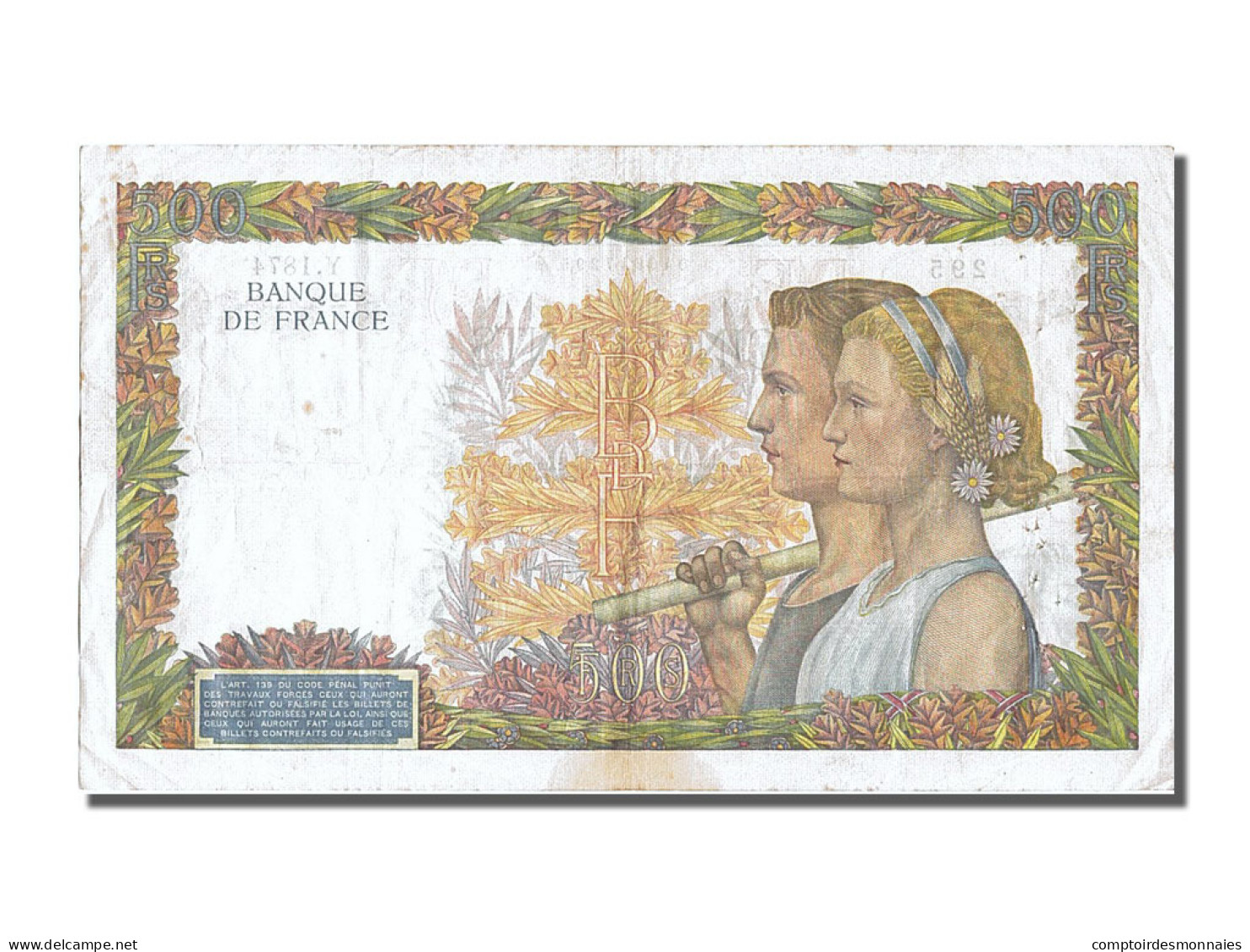 Billet, France, 500 Francs, 500 F 1940-1944 ''La Paix'', 1941, 1941-01-09, TTB - 500 F 1940-1944 ''La Paix''