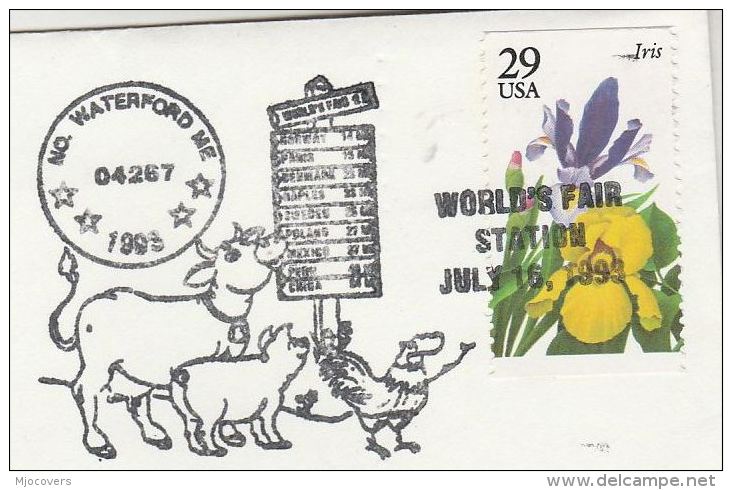 1993 Waterford Me COVER Stamps USA EVENT  Pmk Illus COW , PIG, CHICKEN Bird - Farm