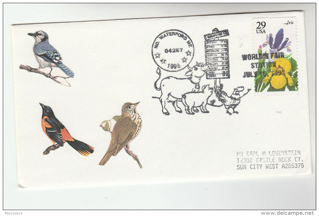 1993 Waterford Me COVER Stamps USA EVENT  Pmk Illus COW , PIG, CHICKEN Bird - Farm