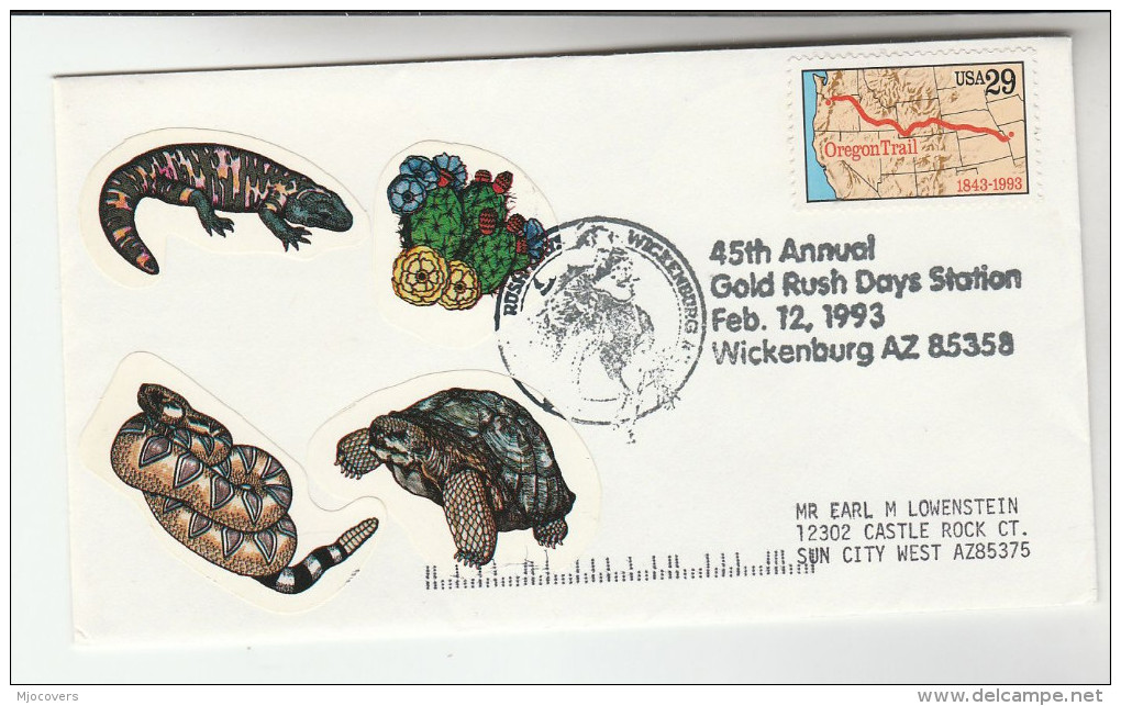 Wickenburg Arizona GOLD RUSH DAYS EVENT COVER With RATTLE SNAKE , LIZARD  TORTOISE Label Usa Stamps Mining Minerals - Other & Unclassified