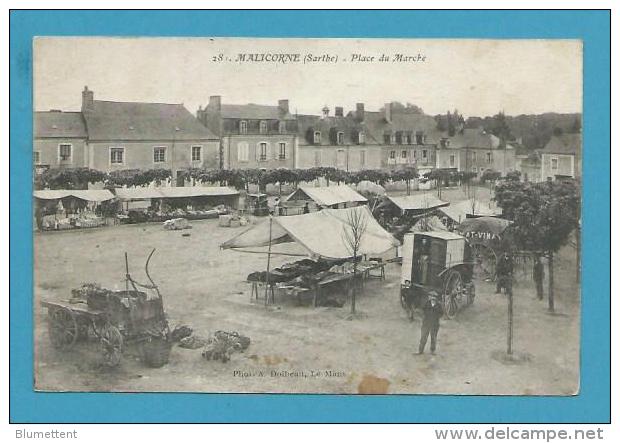 CPA 28 Marchands Ambulants Roulotte Place Du Marché MALICORNE 72 - Malicorne Sur Sarthe