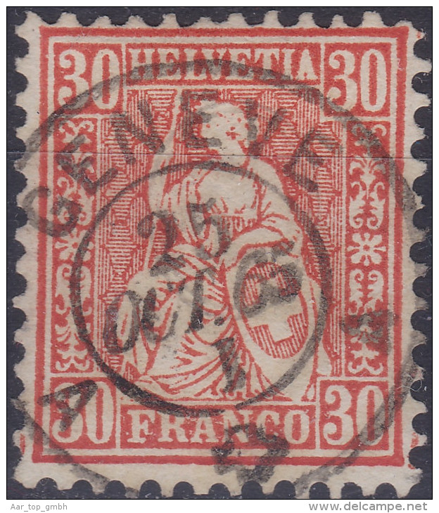 Heimat GE GENEVE A A 1865-10-25 Voll-Stempel Auf 30Rp.rot Sitzende Helvetia Zu#33 - Oblitérés