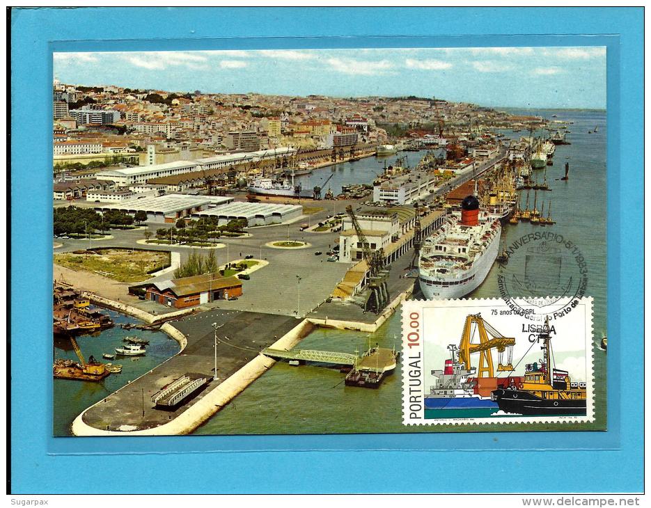 LISBOA - PORTO PORT HARBOUR - Vista Parcial - 75 ANOS Da AGPL - 05.01.1983 - PORTUGAL - CARTE MAXIMUM - MAXICARD - Maximumkaarten