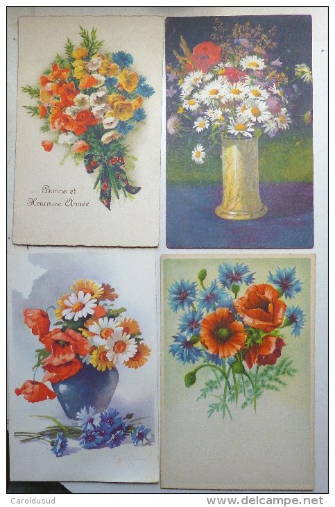 CPA LOT 5X Litho ILLUSTRATEUR Divers 1X KLEIN ? Theme VASE Fleur De France Bleuet Marguerite Pavot Coquelicot - Collections & Lots