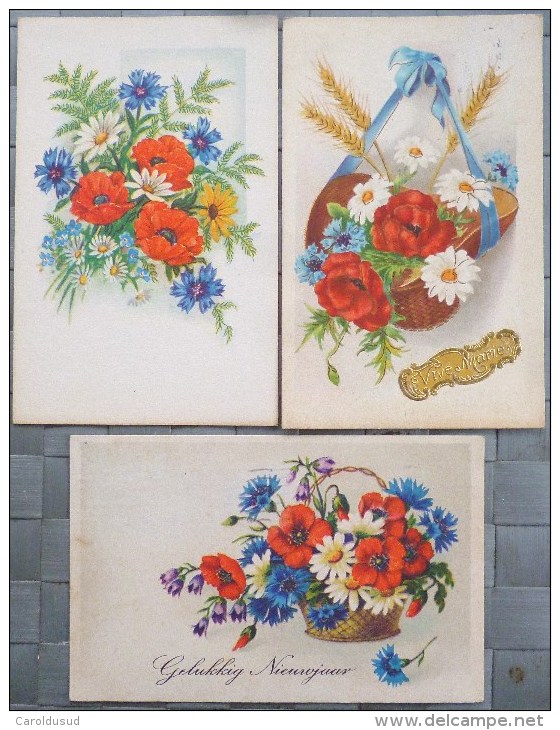 Cpa LOT 7X Litho Relief ILLUSTRATEUR Theme Fleur De France Bleuet Marguerite Coquelicot Voir Details - Collections & Lots