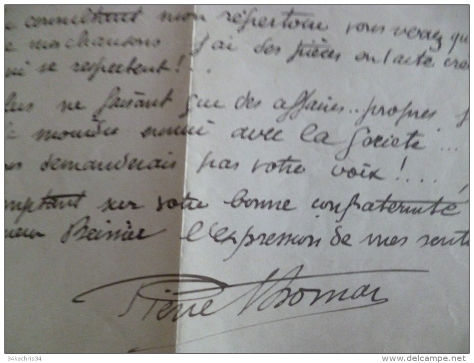 Lettre à En Tête Et LAS Autographe De Pierre Thomas Auteur Dramatique Chansonnier . Paris 1924 - Autografi