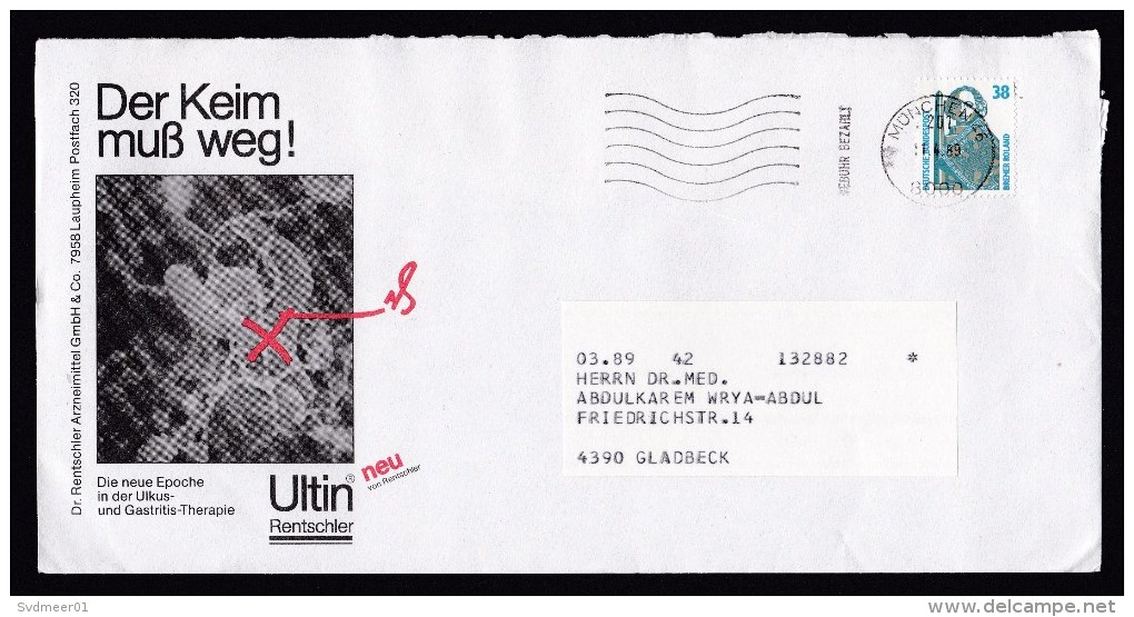 Germany: Advertorial Cover Medicine, 1989, Single Franking, Special Rate 38 Pfennig (roughly Opened, Traces Of Use) - Brieven En Documenten