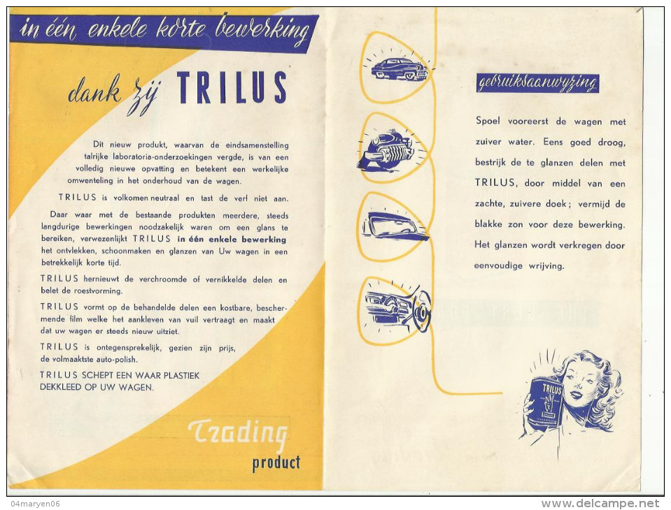 = **N.V. TRADING - 3 X Publiciteitsfolders- ""TRILUS""= Carpolish. - Automobilismo