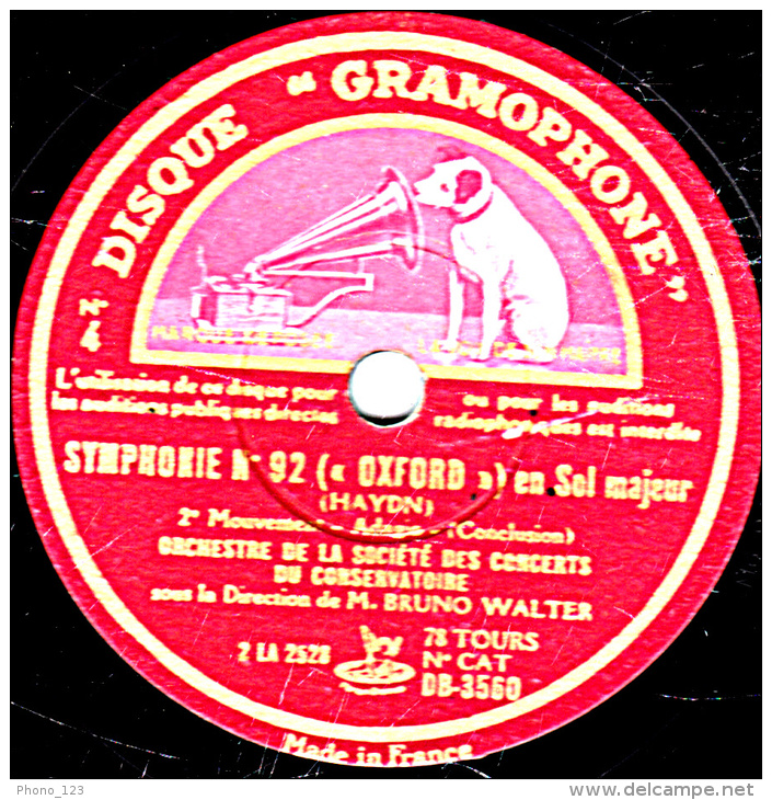 78 Trs 30 Cm  état  B - ORCHESTRE DES CONCERTS DU CONSERVATOIRE - SYMPHONIE N° 92 (OXFORD) 1re Partie - Conclusion - 78 T - Disques Pour Gramophone