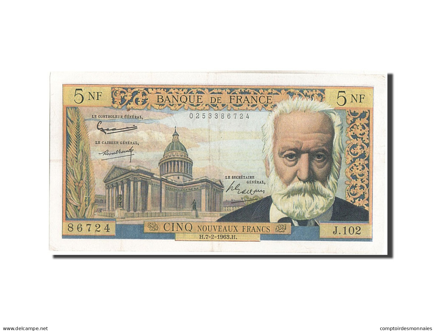 Billet, France, 5 Nouveaux Francs, 5 NF 1959-1965 ''Victor Hugo'', 1963 - 5 NF 1959-1965 ''Victor Hugo''