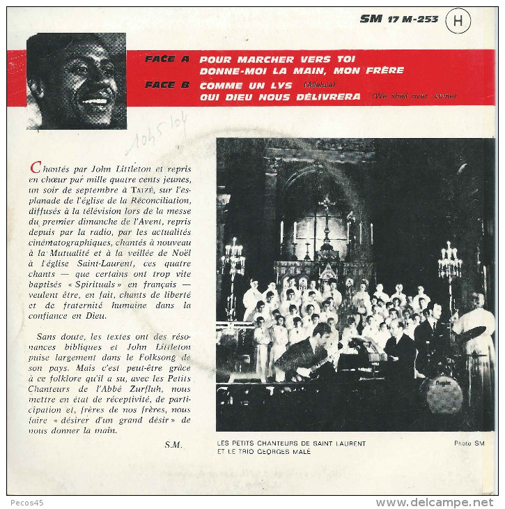 Disque Vinyle 45 Tours : John LITTLETOn Avec Les Petits Chanteurs De SAINT-LAURENT "Donne-moi La Main, Mon Frère". - Gospel & Religiöser Gesang