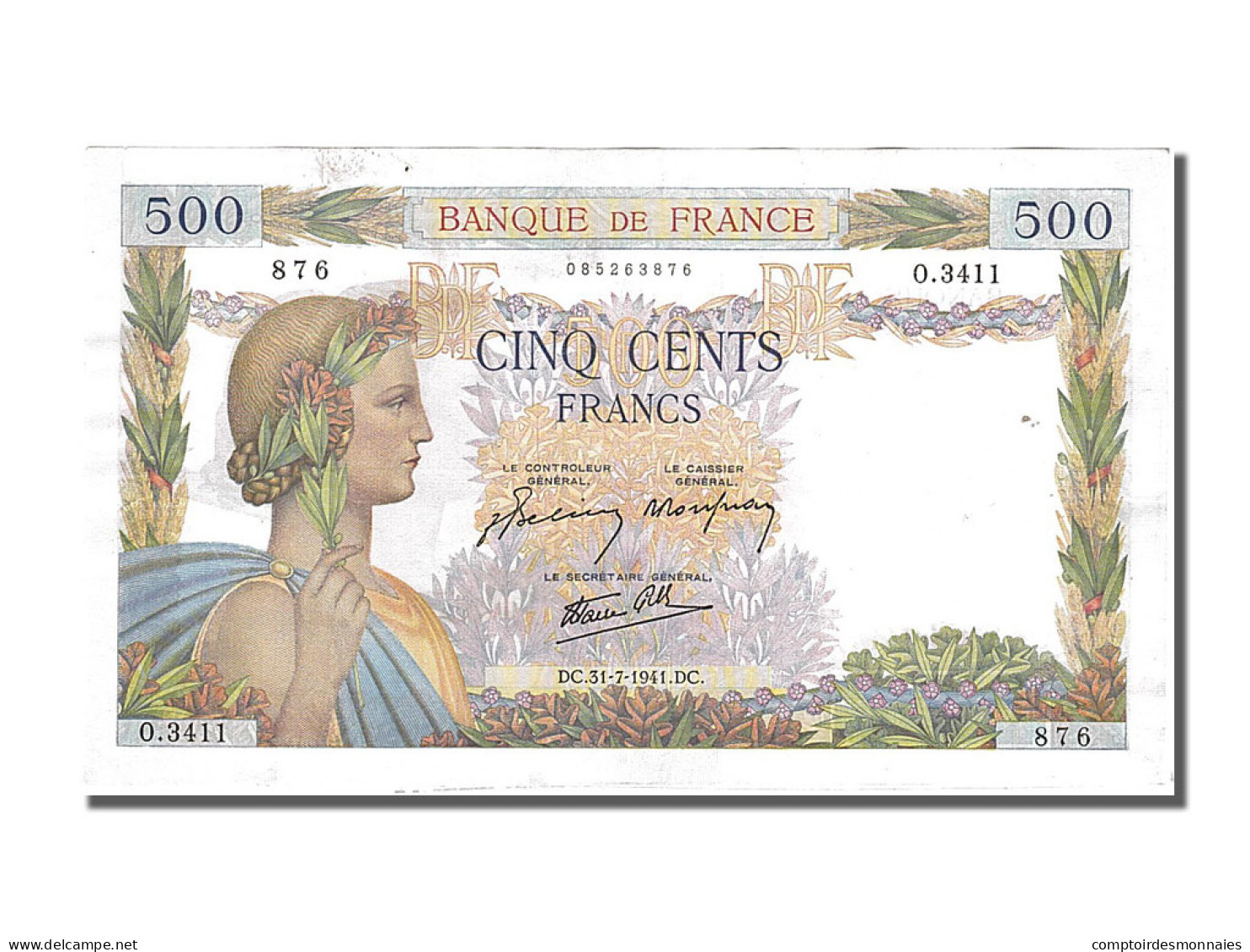 Billet, France, 500 Francs, 500 F 1940-1944 ''La Paix'', 1941, 1941-07-31, SPL - 500 F 1940-1944 ''La Paix''